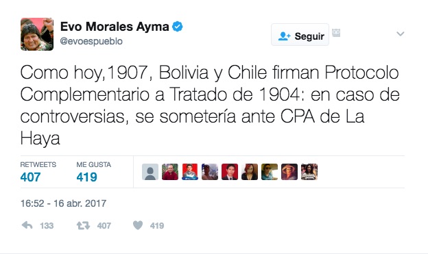Evo Morales explica tuit en el que recuerda a Chile el arbitraje de La Haya